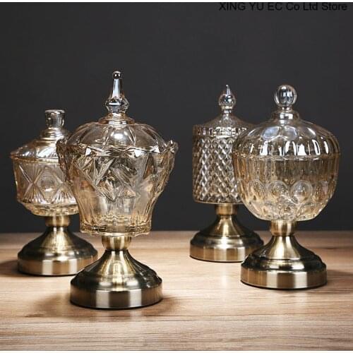 European Crystal Glass Sugar Bowl Storage Jar Candy Snack Jar Household Storage Box with Lid Modern Decorative Ornaments