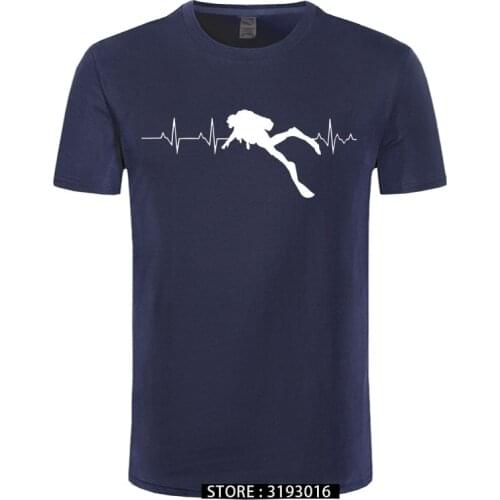Scuba Dive Heart Beat Best Gift for Diver T-Shirts Summer Short Sleeves Soft Mens Tee Shirts Pure Cotton T Shirts