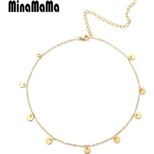 Stainless Steel Sequins Coin Tassel Pendant Necklace For Women Round Coin Choker Necklaces Womens Jewelry