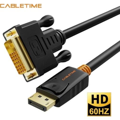 Cabletime Display Port to DVI Cable Male to Male DisplayPort DP to DVI Connection Adapter 1080P 3D for HDTV PC Projector N080