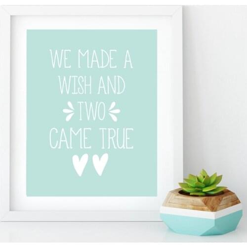 Twin Quote Canvas Art Prints - We Made A Wish and Two Came True - Twin Baby Gift Wall Art Pictures Twins Room Decoration