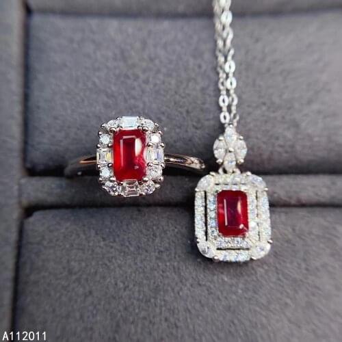 KJJEAXCMY Fine Jewelry 925 sterling silver inlaid natural gemstone ruby female ring pendant set noble supports detection