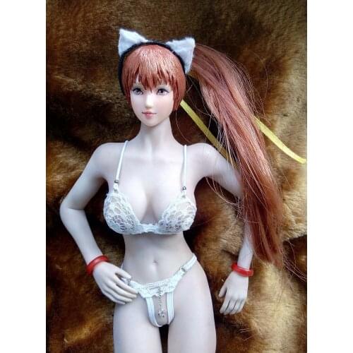 Custom 1:6th white Lace underwear set+Cat ears model For 12" PH UD Female Body