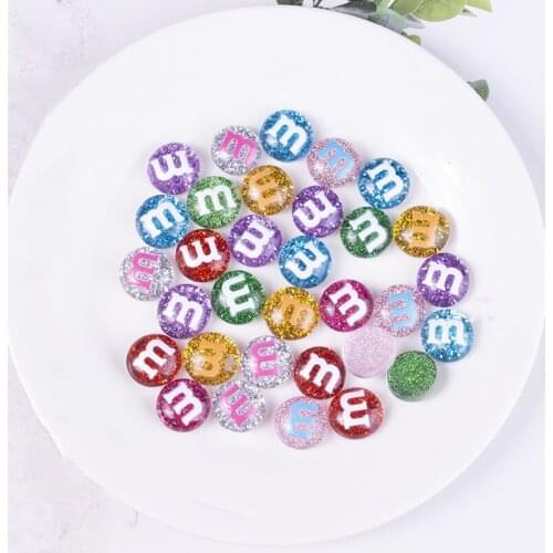 20/30/50Pcs Cute Glitter M Beans Flat Back Planar Resin DIY Hairpin Earrings Phone Shell Decorative Crafts Materials Applique
