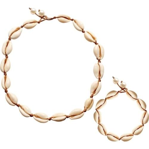 Coxeer Bohemia Style Necklace Anklet Set Fashion Sea Shell Decor Handmade Clavicle Necklace With Anklet Jewelry Accessories