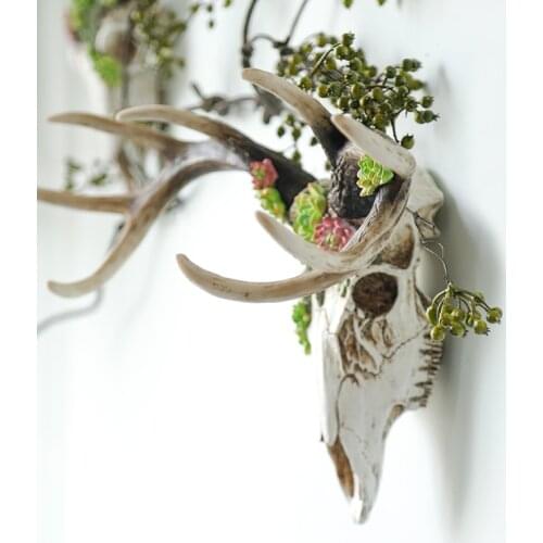 Overgrown With Green Succulents Animal Skull Deer Head Wall Decoration Head Resin Wall Ornament Xmas Gift Creative Gift