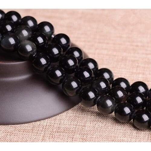 Grade A Natural Rainbow Black Obsidian Beads NOT Dyed 4mm-20mm Smooth Polished Round 15 Inch Strand YS01