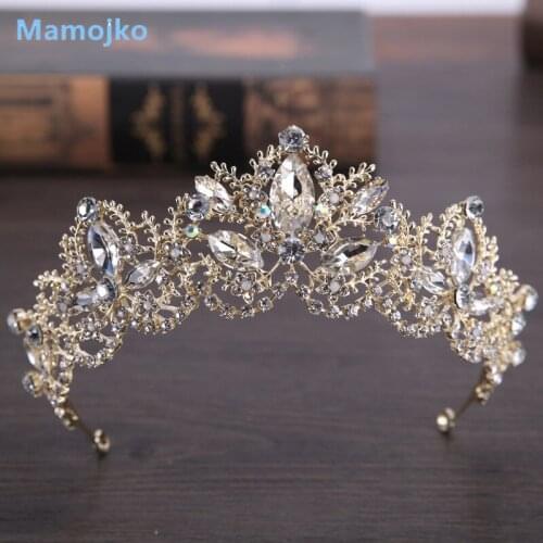 Mamojko New Baroque 3 Colors Luxury Crystal AB Wedding Crown Tiaras Light Gold Diadem Tiaras for Women Bride Hair Accessories