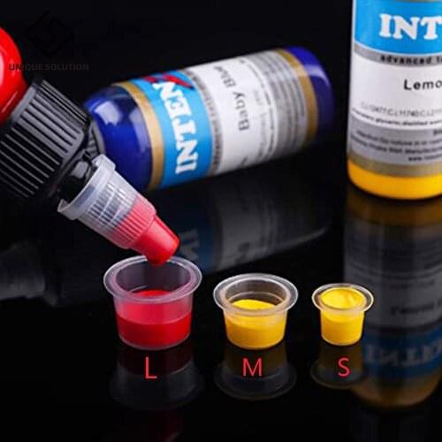 Disposable Small / Middle / Large Ink Pigment Caps with bottom 100pcs-300pcs Plastic Base Cups Holders Tattoo Tools