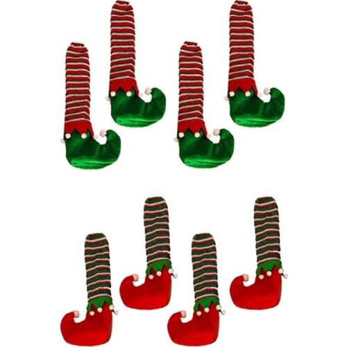 4 pcs/Set Christmas Chair Leg Covers Table Leg Covers Stripes Elf Feet Shoes Legs For Party Decorations Favors Table Decoration