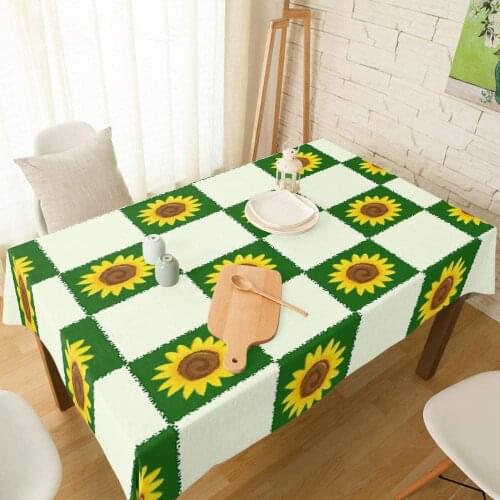 Fantasy Staring Tablecloth Sunflower on Green Square Plaid Table Cover