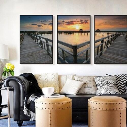 Modern Abstract porch Living Room Decorative Pictures Wharf Harbour sunset sunrise canvas Wall Art Poster Unframed Paintings
