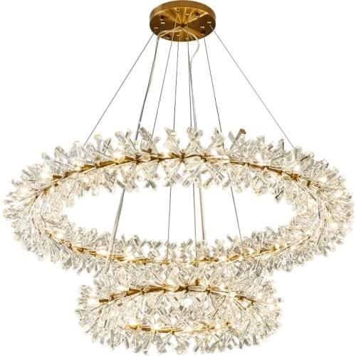 Wongshi Modern Crystal Ring Chandelier Lamp Luxury Chandelier 40 60 80 CM Flower Lampshade Hanging Lamp Living Room Decoration
