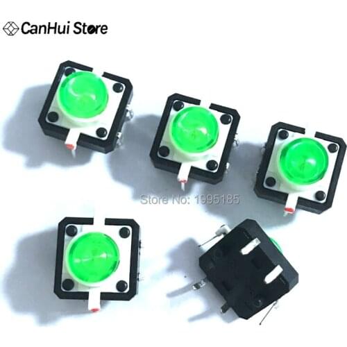 20 pcs/lot) 12x12x7.3 mm Tactile Push Button Switch Momentary Tact 12X12X7.0mm With LED Lights Green 12*12*7.3mm