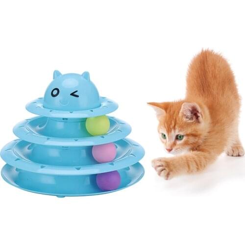Cat Toy Three-Layer Turntable Track Tower Amusement Training Cat Interactive Toy Pet Toy With Balls Pet Cat Toy Track Carousel