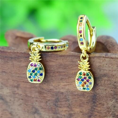 Creative Fruit Pineapple Earrings AAA Rainbow Zircon Temperament Small Earrings for Woman 2021 New Year Gifts