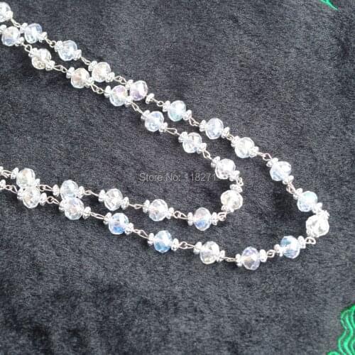 WOJIAER Free Shipping Clear Crystal Faceted Beads Necklace Long Chain 54" PF111
