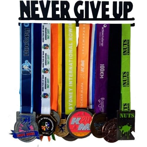 3mm Thick Iron NEVER GIVE UP Sport Metal Medal Display Hanger