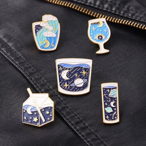 Starry Sky Style Lapel Pins Cup Shape Enamel Badges Fashion Cartoons Anime Brooches For Women Cute Hijab Pin Mini Vintage Brooch