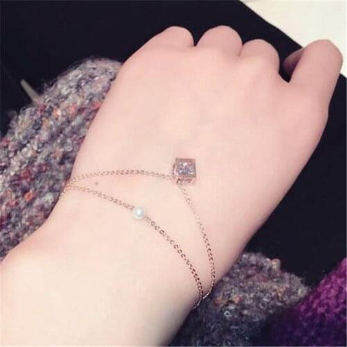 Gold-Color Square Simulated Bracelets For Women Bijoux Double Layers Delicate Bracelets & Bangles Cute Gift