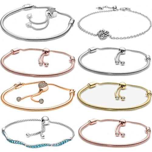 Sterling Silver Cute Owl Snake Chain Charm Bracelet For Women Fashion Brand Original Bracelets DIY Jewelry Gift Making