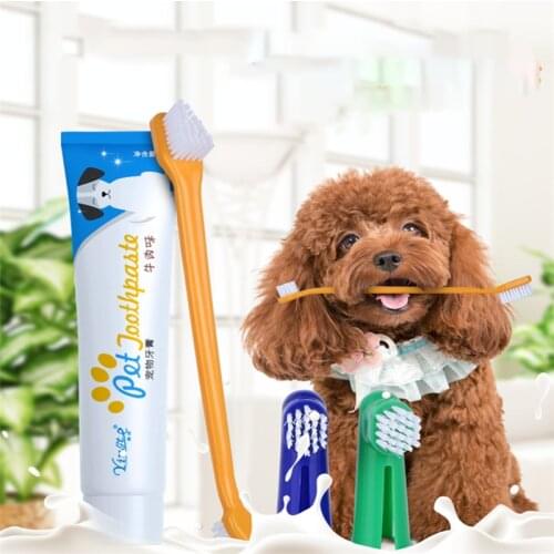 Dog Toothbrush 4Pcs/Set Vanilla/Beef Taste Toothbrush-Toothpaste Dog Cat Finger-Brush Oral-Cleaning-Care Pet-Toothbrush