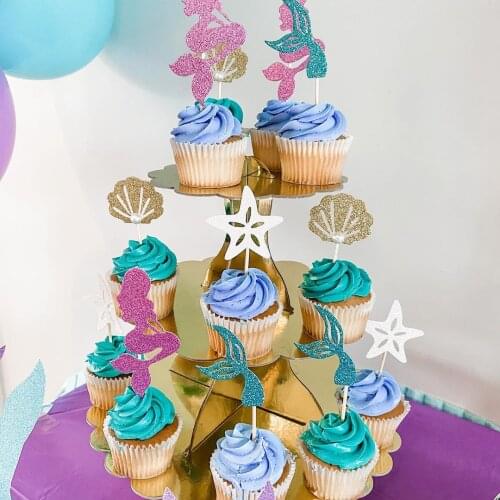 1set Mermaid Tail Starfish Shell Happy Birthday Cake Toppers for Girl Birthday Party Decoration Kids Mermaid Theme Supplies