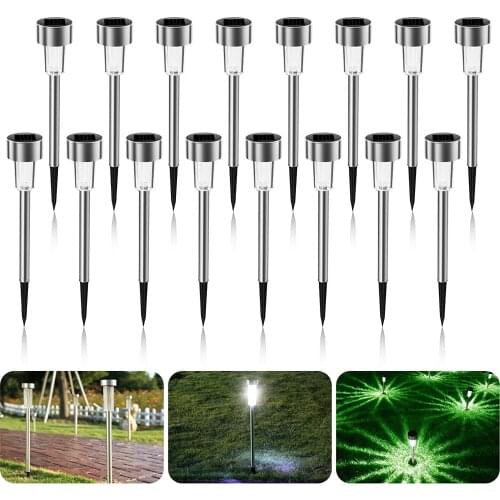 16 Pack White Solar Garden Stake Lights Rechargeable LED Solar Powered Garden Lights Waterproof Outdoor Lamps Stainless