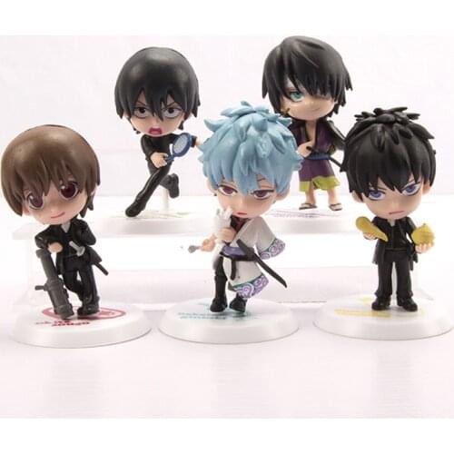5pcs/lot Anime 2th Gintama Silver Soul Sakata Gintoki Katsura Kotarou Hijikata Toushirou Pvc Action Figures Q Version 7.5cm Toy