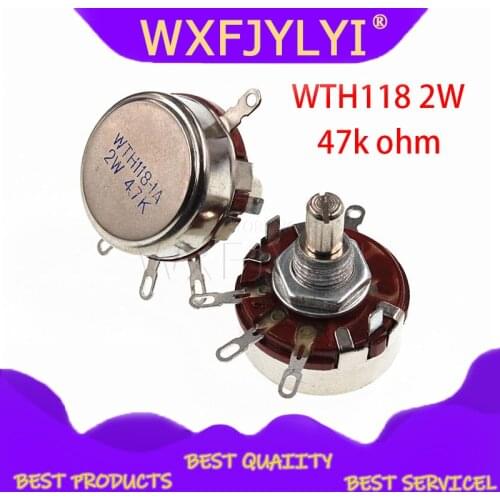 5PCS WTH118 2W 1A Potentiometer 47k ohm WTH118-2W Round Shaft Carbon Rotary Taper Potentiometer