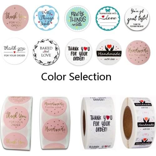 500Pcs/Roll Cute Thank You Sticker Seal Label Handmade Stationery Gift Scrapbook Small Business Handmade Sticker Package Supplie