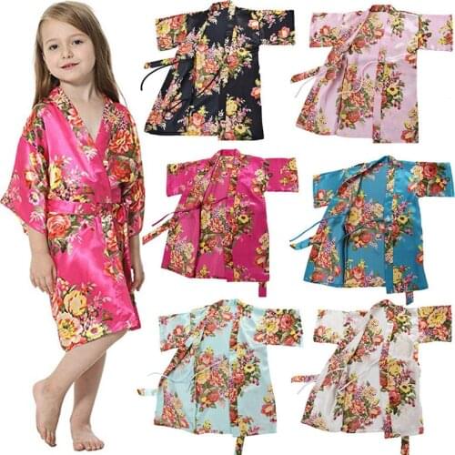 Satin Silk Kids Robe Kimono Bridal Bridesmaid Flower Girls Dress Gown Bathrobe Fashion Newest Sleepwear