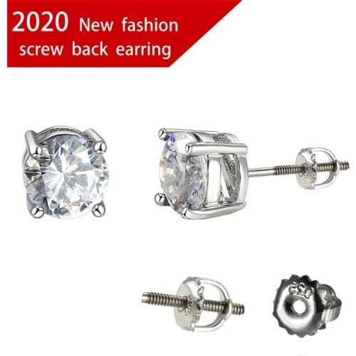 White Round Zircon Screw Back Earrings For Women Wedding Jewelry Multicolor Crystal Stone Stud Earrings Engagement Promise Gifts