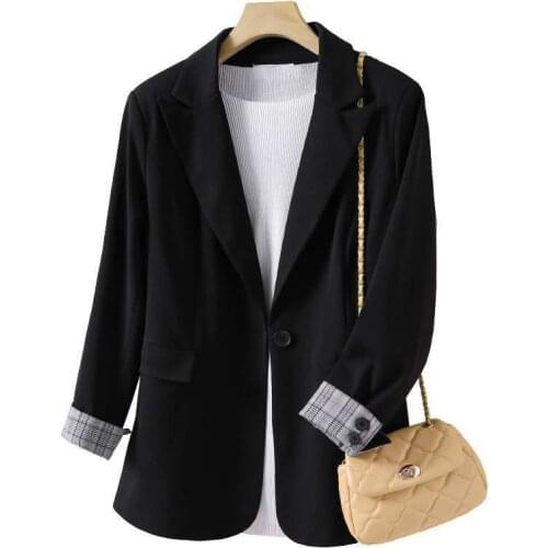 Black Blazer Jacket Office Ladies Suit Clothing 2021 Spring and Autumn Slim Long Sleeve Outwear Plus Size Casual Womens Blazers