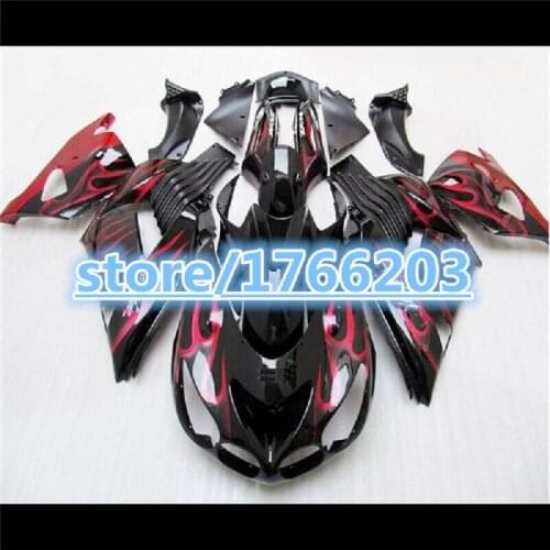 For Kawasaki Zx14r 2006 - 2011 Motorcycle Fairing Zx14 Zx-14r 2009 Red flames Black Fairing ZZ-R1400 2008 Body Kits