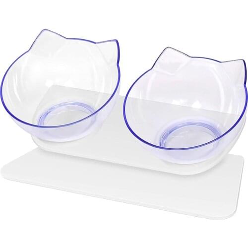 Double Cat Dog Bowls Elevated Cat Food Water Bowls with Raised Stand 15 Degree Tilted Raised Pet Feeder Bowl