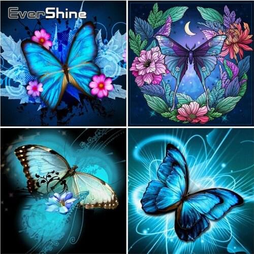EverShine 5D Diamond Embroidery Butterfly Full Square Drill Diamond Painting Flowers Picture Rhinestones DIY Handmade Hobby