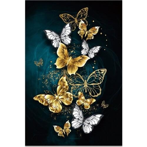 Blue Gold Butterfly DIY Embroidery Cross Stitch 11CT Kits Needlework Craft Set Cotton Thread Printed Canvas Home Dropshipping