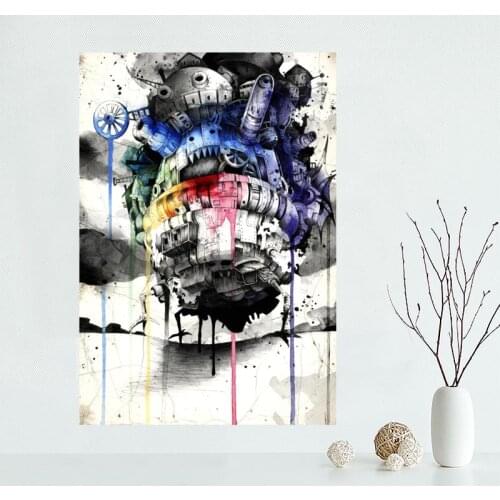 Hot Sale Custom Howls Moving Castle canvas poster Home Decoration Wall Art New arrival cloth Silk Fabric wall poster print