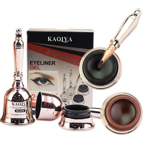 KAQIYA 5003 Eyeliner Gel/Cream Black + Brown Waterproof/Long Lasting Smooth Fine Eyeliner Gel With Brush Pen Eye Liner Maquiagem