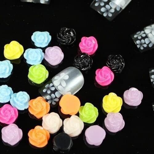 Pretty 200pcs 8mm small Rose resin flowers Flatback applique for nail art
