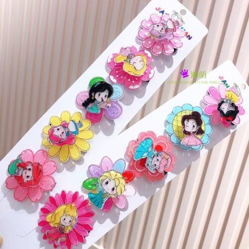 Disney creative sun flower rotating hairpin princess cartoon rotating clip acrylic girl hair accessories top clip side clip