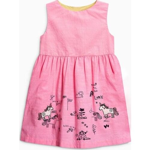 Little Maven New Summer Kids Clothing Pink Sleeveless Pegasus Scrawl Printed O-neck Knitted 1-6yrs Cotton Girls Vest Dresses
