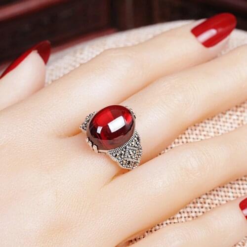 MOONROCY Antique Silver Color Vintage Opal Rings Red Green Black Crystal for Women Girls Gift Dropshipping Jewlery Wholesale