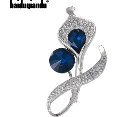 Baiduqiandu Blue Crystal Morning Glory Brooches For Women Men Full Clear Rhinestone Plant Flower Pins Jewelry Factory Sale