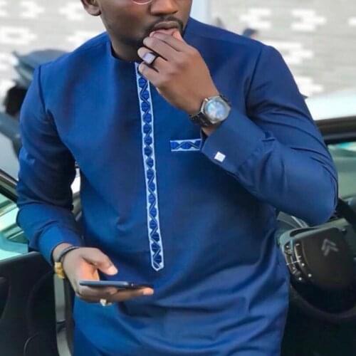 H&D Mens Dashiki Shirt Pants Suit Plus Size Men African Clothes Long Sleeve Top With Trouser Set 2PC Outfit Embroidery Attire