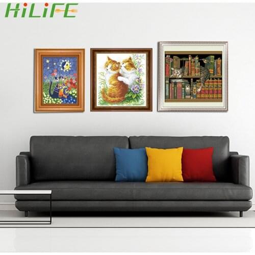HILIFE Cats Cross-Stitch Kits Cross Stitch Home Decoration Embroidery kits Cartoon DIY Cat Pattern Needlework 14CT Printed