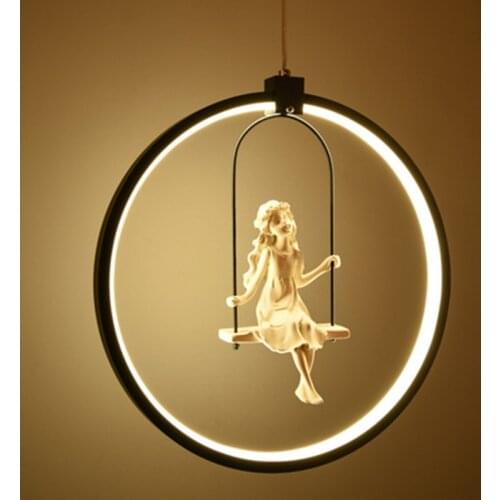 Nordic Aluminum Ring Girl Swing Pendant Light for Living Room Bedroom Study lovely Bird hanging lamp art deco kids Light Fixture