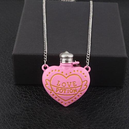 Love Potion Heart Bottle Pendant Necklace 3D Pink Bottle Angel Wings Crystal Necklaces for Women Lover Romantic Jewelry