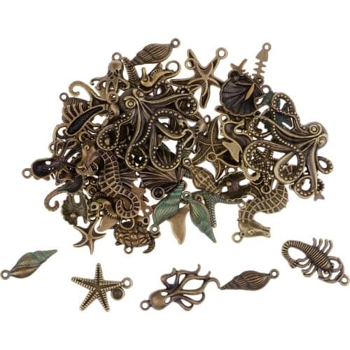 60 Piece Bronze Sea Animals Shape Charms Pendants for Bag Clothing Decoration DIY Bracelet Necklace Earrings Jewelry